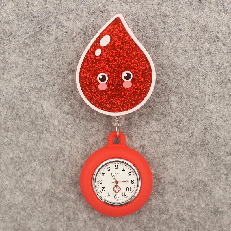 Glitter Acrylic Hospital Acrylic Pink Heart Stethoscope Lovely Nurse Doctor Alligator Clip Pocket Watches Medical Hang Clock