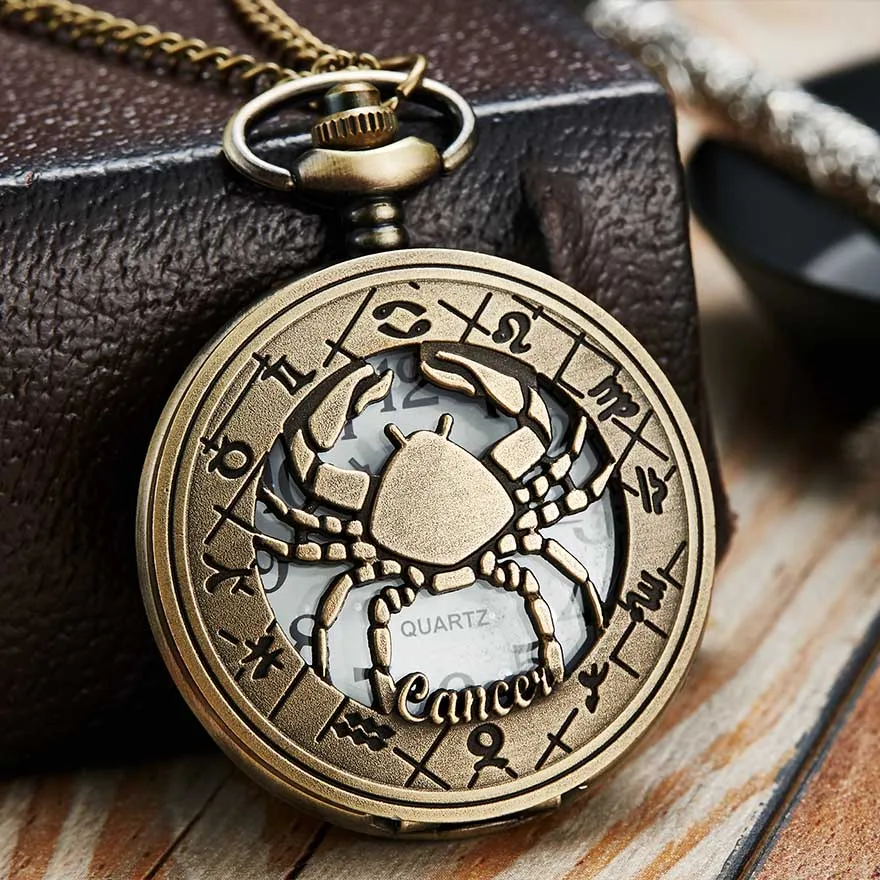 12 Creative Personality Necklace Constellations Pocket Watches Retro Pocket Watches Cheap Holiday Gifts