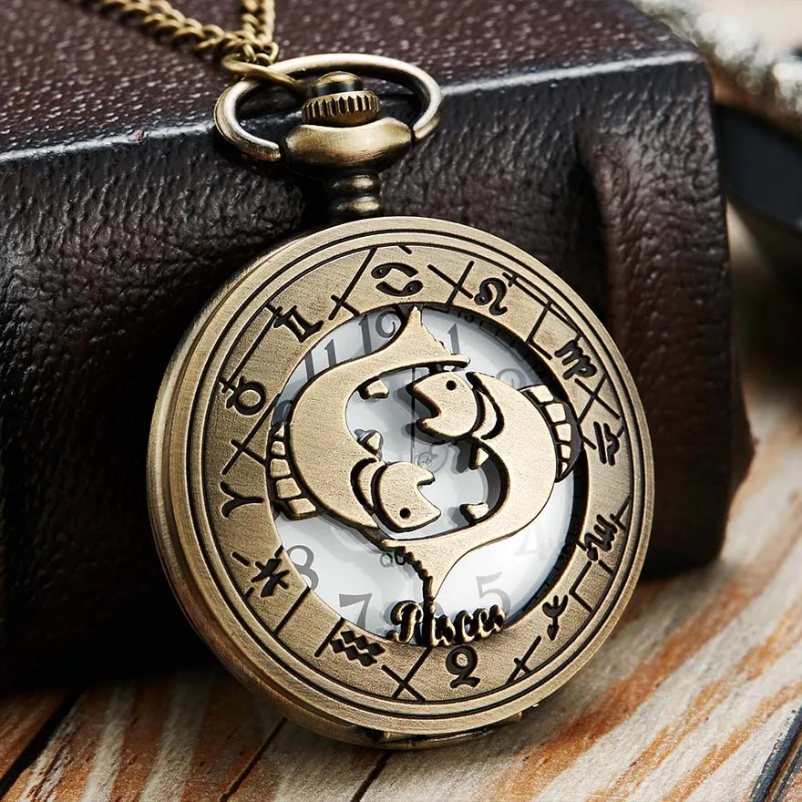 12 Creative Personality Necklace Constellations Pocket Watches Retro Pocket Watches Cheap Holiday Gifts