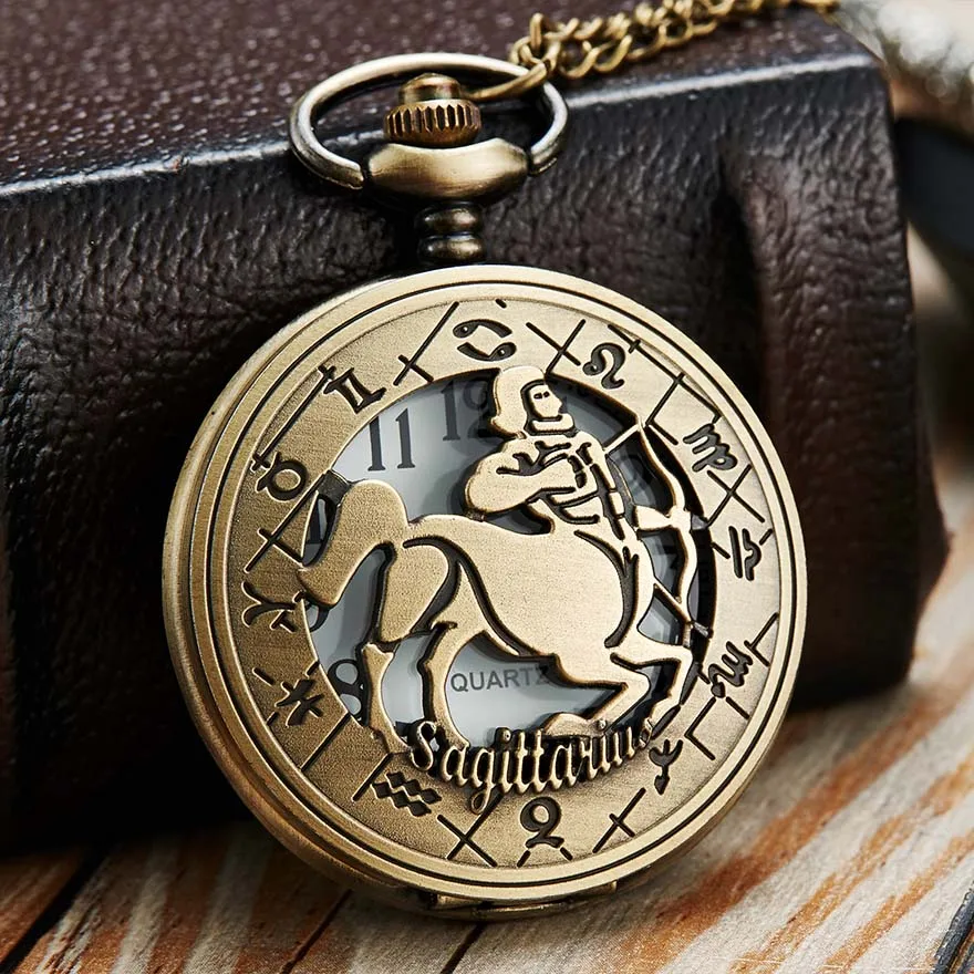 12 Creative Personality Necklace Constellations Pocket Watches Retro Pocket Watches Cheap Holiday Gifts