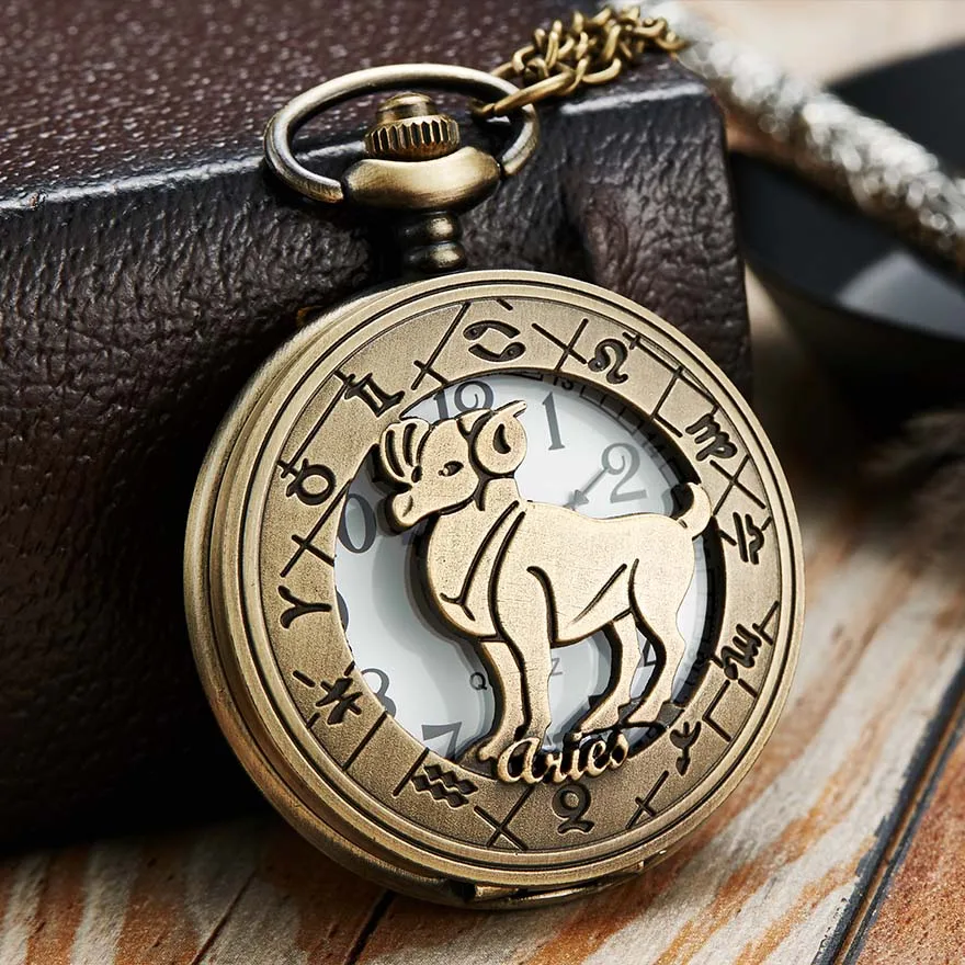 12 Creative Personality Necklace Constellations Pocket Watches Retro Pocket Watches Cheap Holiday Gifts