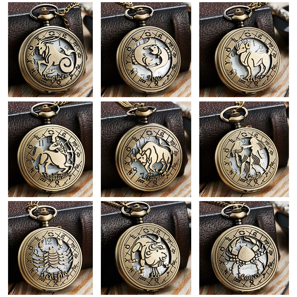 12 Creative Personality Necklace Constellations Pocket Watches Retro Pocket Watches Cheap Holiday Gifts