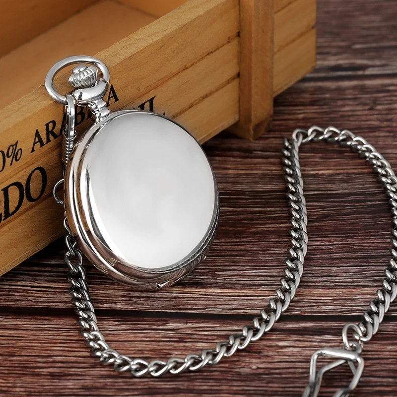 Retro Black Fashion Silver Smooth Steampunk Quartz Pocket Watch Stainless Steel Pendant 30CM Chain Gift Box for Men Women friend