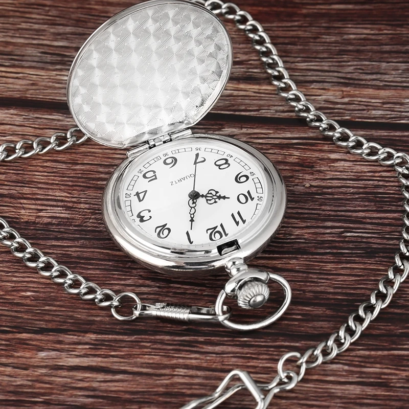 Retro Black Fashion Silver Smooth Steampunk Quartz Pocket Watch Stainless Steel Pendant 30CM Chain Gift Box for Men Women friend