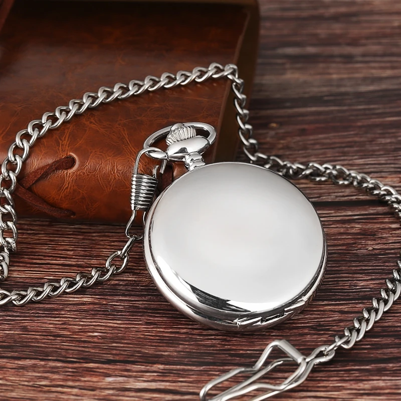 Retro Black Fashion Silver Smooth Steampunk Quartz Pocket Watch Stainless Steel Pendant 30CM Chain Gift Box for Men Women friend