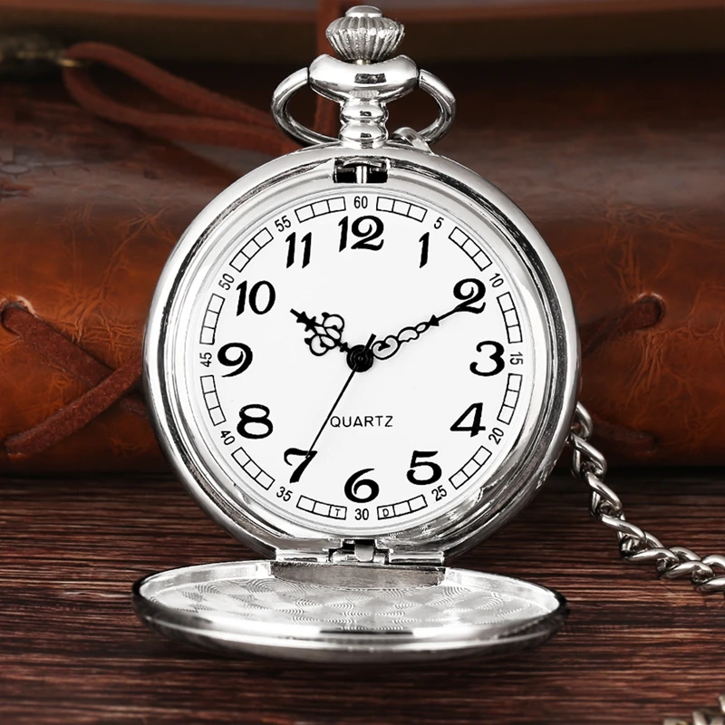 Retro Black Fashion Silver Smooth Steampunk Quartz Pocket Watch Stainless Steel Pendant 30CM Chain Gift Box for Men Women friend