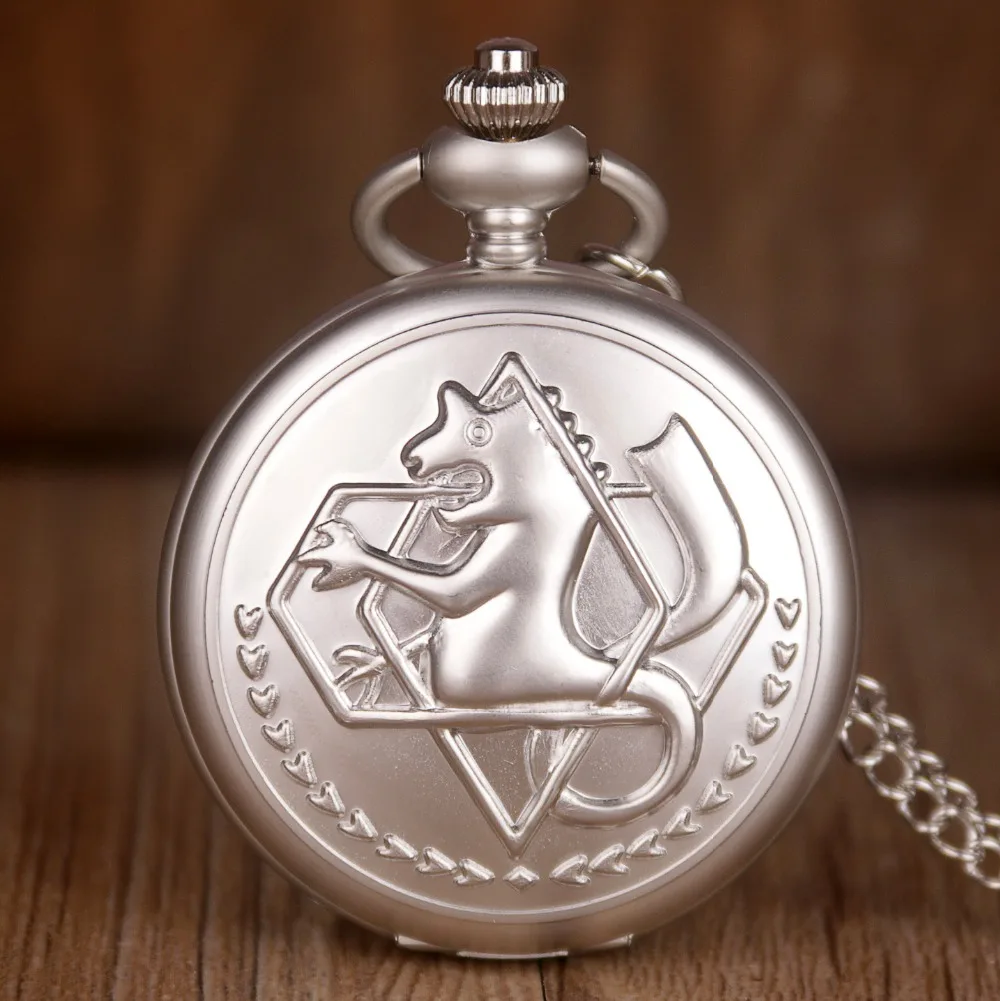 Antique FullMetal Alchemist Edward Elric Cosplay Quartz Pocket Watch with Pendant Necklace Men Women Fob Watch
