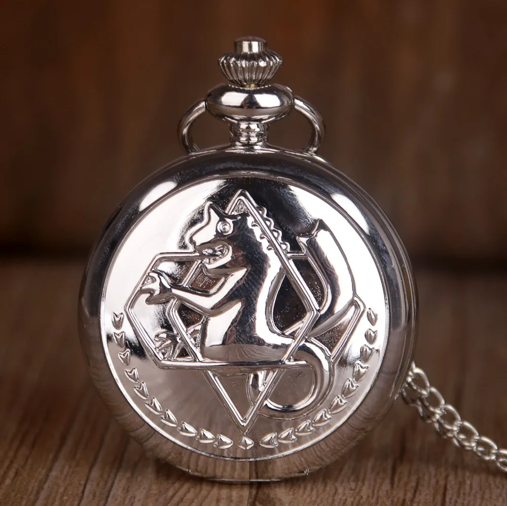 Antique FullMetal Alchemist Edward Elric Cosplay Quartz Pocket Watch with Pendant Necklace Men Women Fob Watch