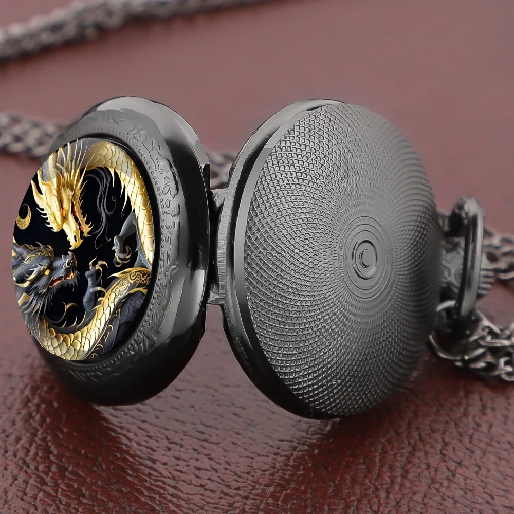 Yin Yang Design Dragons Glass Dome Vintage Quartz Pocket Watch Men Women Pendant Necklace Chain Clock Hours Watch Jewelry Gifts