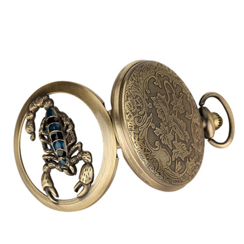 Scorpion Carved Retro Roman Numerals Unisex Quartz Pocket Watch Necklace Watch Pendant Pocket Watch