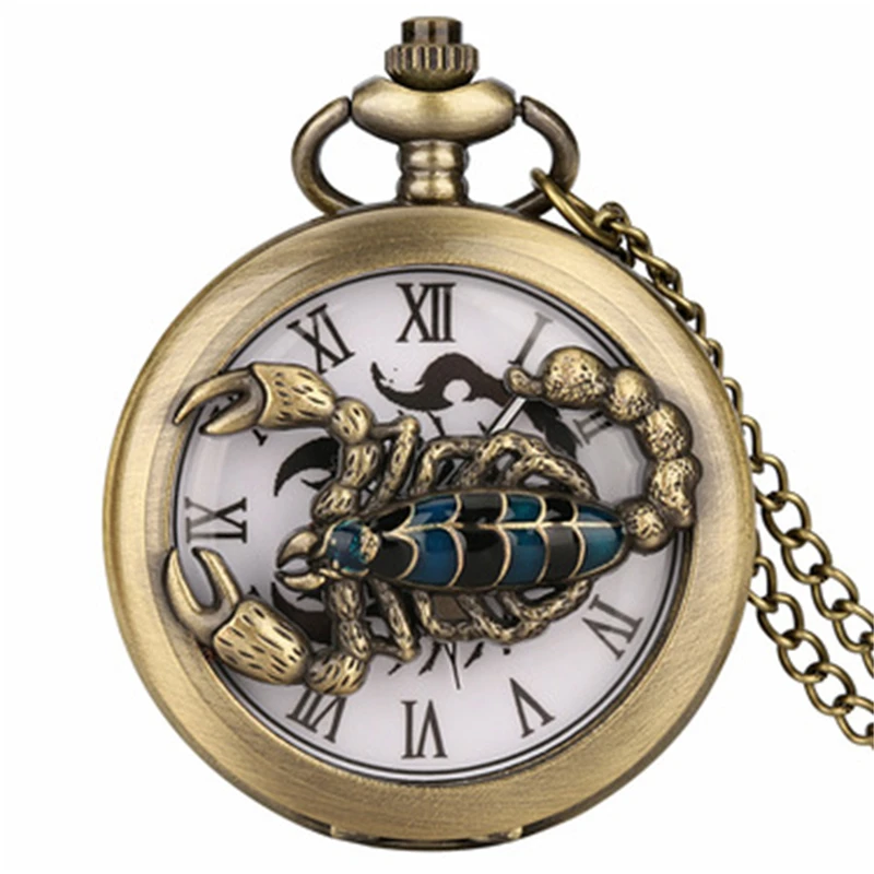 Scorpion Carved Retro Roman Numerals Unisex Quartz Pocket Watch Necklace Watch Pendant Pocket Watch