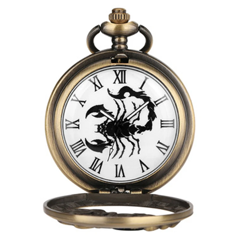 Scorpion Carved Retro Roman Numerals Unisex Quartz Pocket Watch Necklace Watch Pendant Pocket Watch