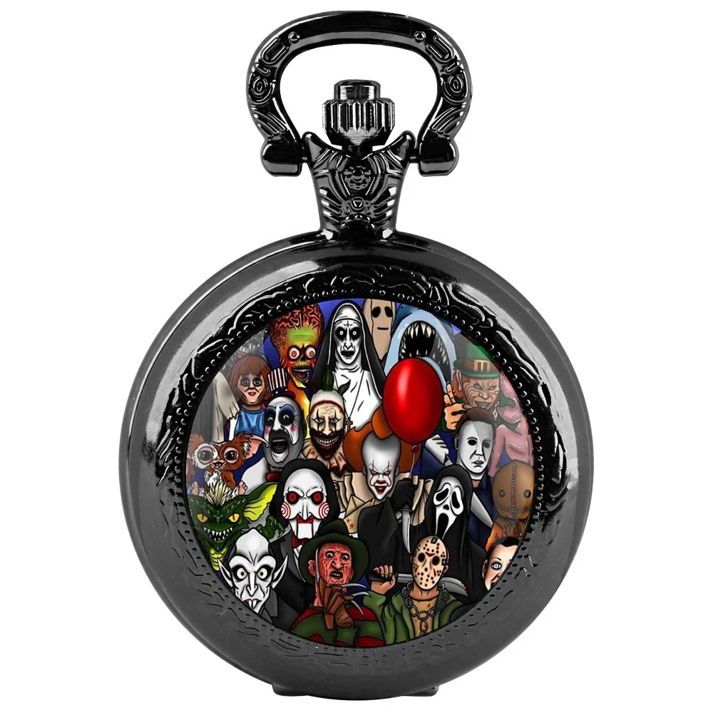 Creative Halloween Gift Joker Dome Quartz Pocket Watch Classic Arabic Numeral Dial with Silver Chain for Men Woman Pendant Gift
