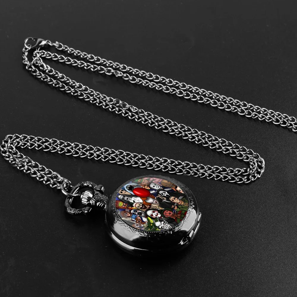 Creative Halloween Gift Joker Dome Quartz Pocket Watch Classic Arabic Numeral Dial with Silver Chain for Men Woman Pendant Gift