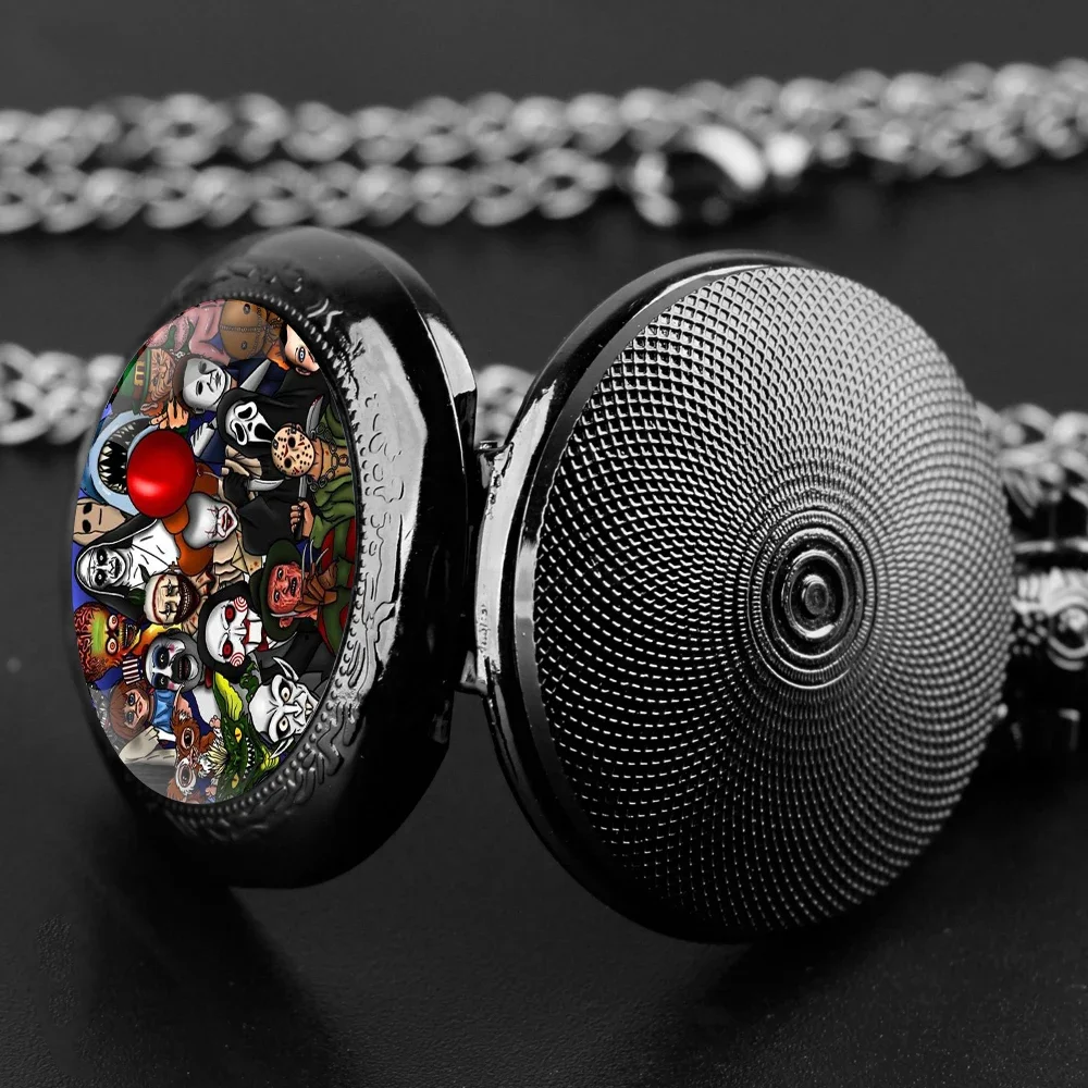 Creative Halloween Gift Joker Dome Quartz Pocket Watch Classic Arabic Numeral Dial with Silver Chain for Men Woman Pendant Gift
