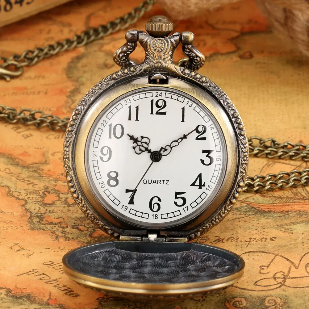 Crown Display Bronze Necklace Pendant Pocket Watch Sweater Chain Pocket Clock Collection Antique Watches Gifts Men Women Kids