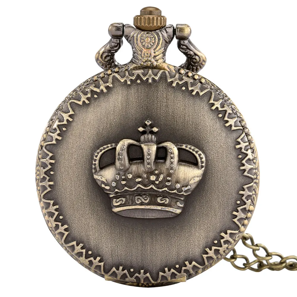 Crown Display Bronze Necklace Pendant Pocket Watch Sweater Chain Pocket Clock Collection Antique Watches Gifts Men Women Kids