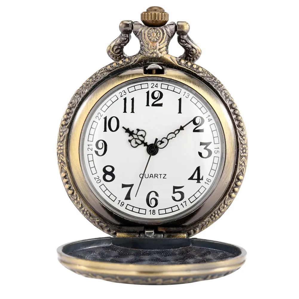 Crown Display Bronze Necklace Pendant Pocket Watch Sweater Chain Pocket Clock Collection Antique Watches Gifts Men Women Kids