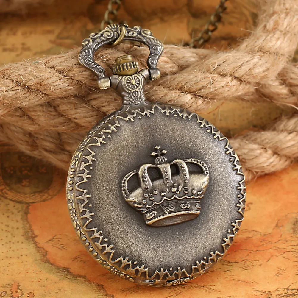 Crown Display Bronze Necklace Pendant Pocket Watch Sweater Chain Pocket Clock Collection Antique Watches Gifts Men Women Kids