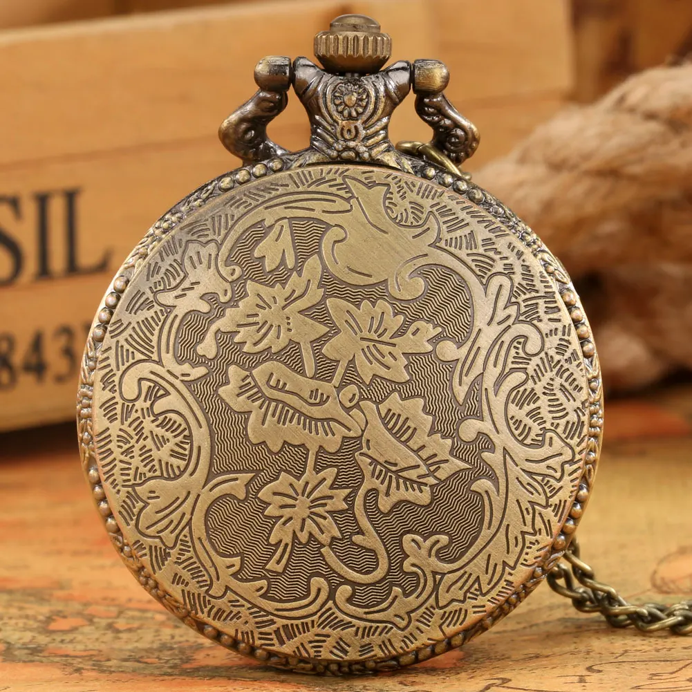 Crown Display Bronze Necklace Pendant Pocket Watch Sweater Chain Pocket Clock Collection Antique Watches Gifts Men Women Kids