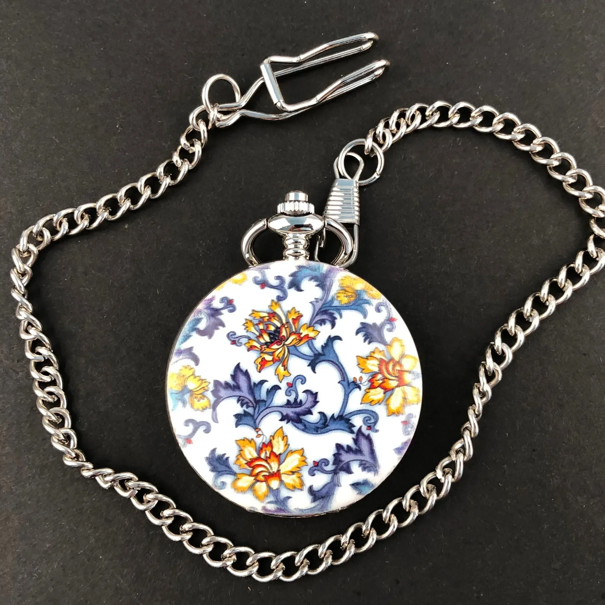 NEW PJX011 Creative Blue and White Porcelain Pocket Watch Mechanical Chain Pendant Luxury Fashion Gift Sweater Chain Clock