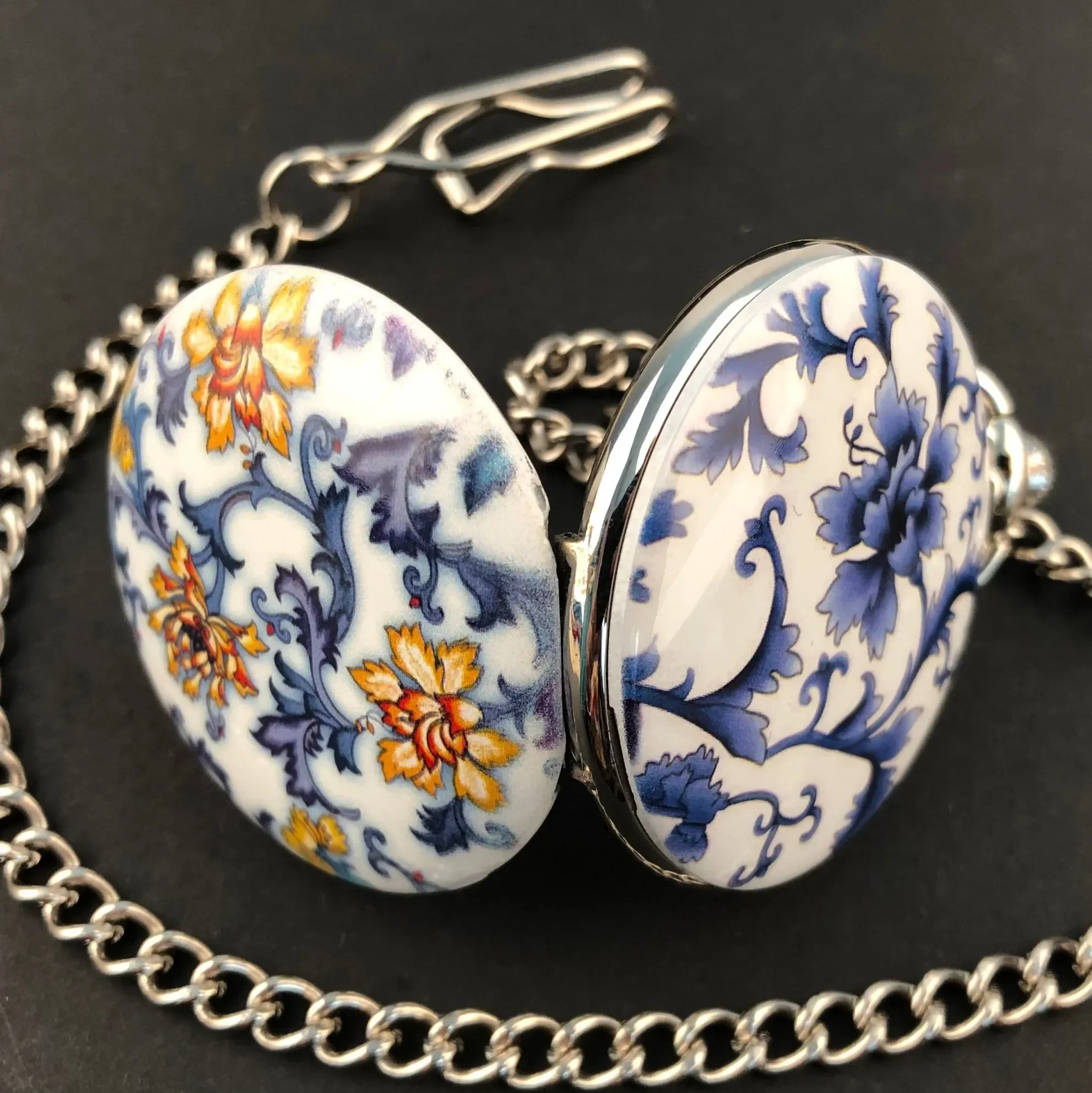 NEW PJX011 Creative Blue and White Porcelain Pocket Watch Mechanical Chain Pendant Luxury Fashion Gift Sweater Chain Clock