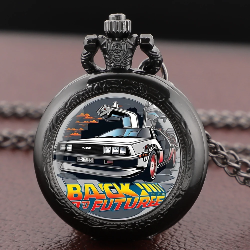 Back to the Future Pocket Watch Necklace Pendant Multi Pattern Retro Silver Chain Fashion Accessory for Women Men Movie theme