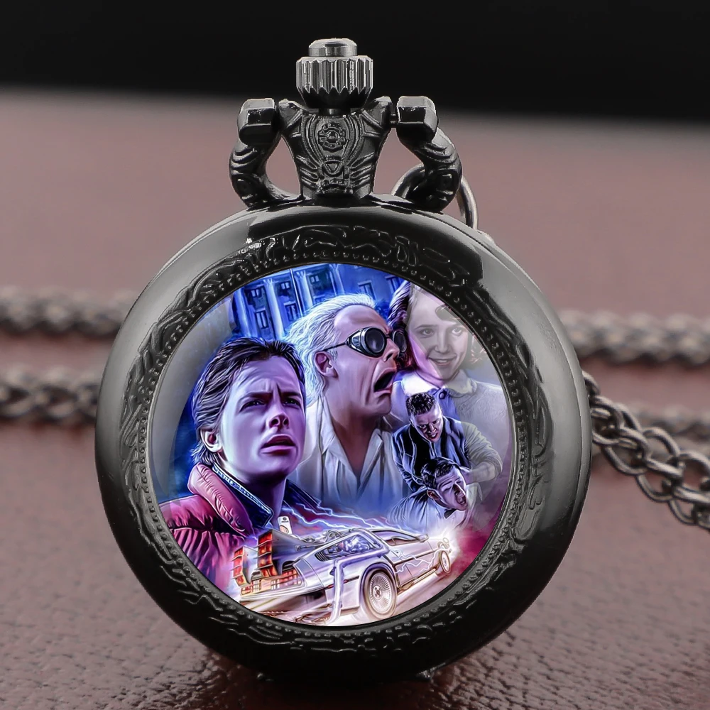 Back to the Future Pocket Watch Necklace Pendant Multi Pattern Retro Silver Chain Fashion Accessory for Women Men Movie theme