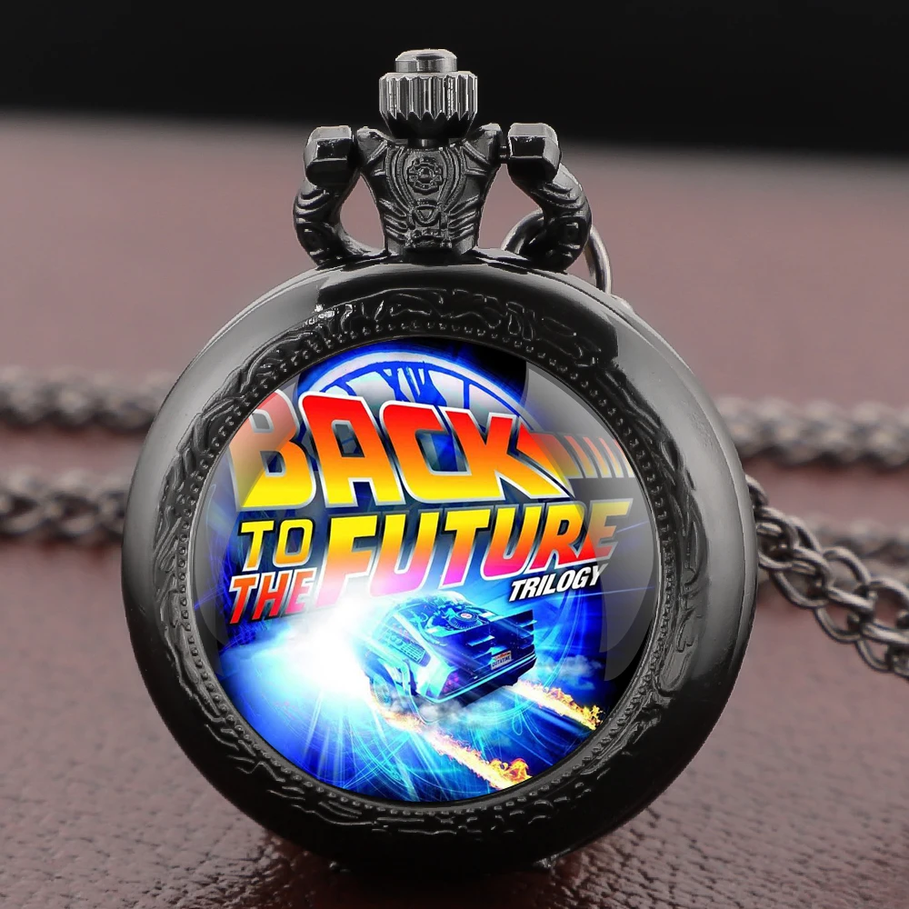 Back to the Future Pocket Watch Necklace Pendant Multi Pattern Retro Silver Chain Fashion Accessory for Women Men Movie theme