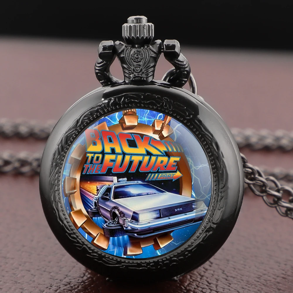 Back to the Future Pocket Watch Necklace Pendant Multi Pattern Retro Silver Chain Fashion Accessory for Women Men Movie theme