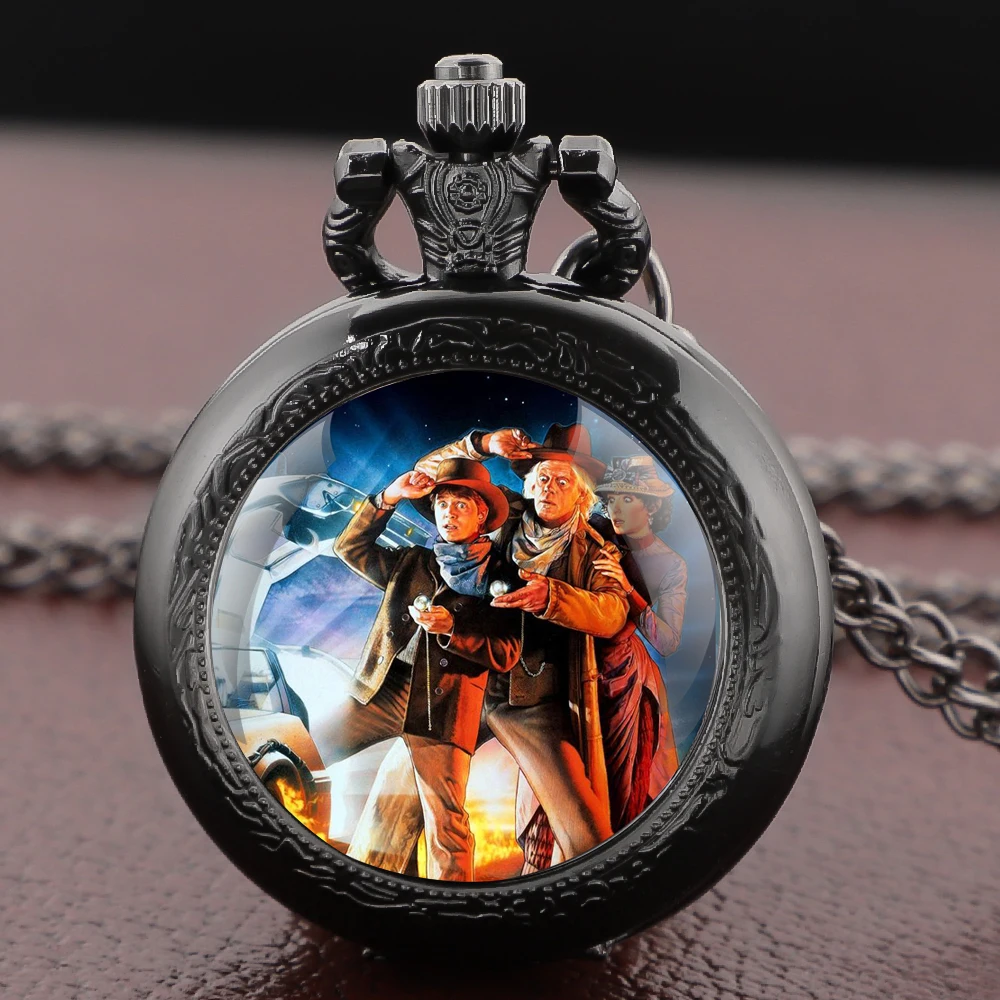 Back to the Future Pocket Watch Necklace Pendant Multi Pattern Retro Silver Chain Fashion Accessory for Women Men Movie theme