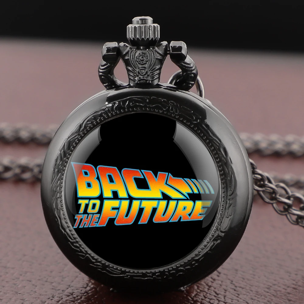 Back to the Future Pocket Watch Necklace Pendant Multi Pattern Retro Silver Chain Fashion Accessory for Women Men Movie theme