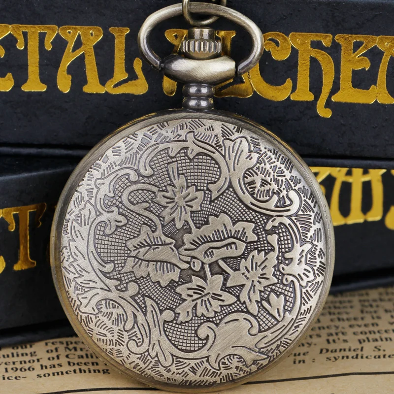 Vintage Arabic numerals face hollowed-out carving jade quartz pocket watch Bronze elegant style ladies gift clothing accessories