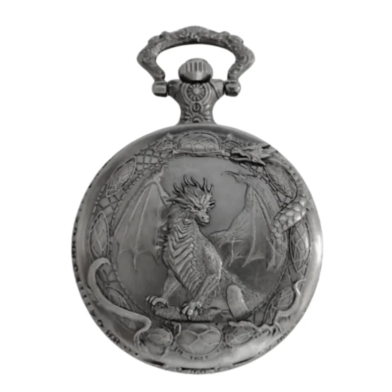 Vintage Steampunk Handsome Dragon Carved Quartz Pocket Watch Necklace Pendant Clock Chain Men's and Women's Gifts