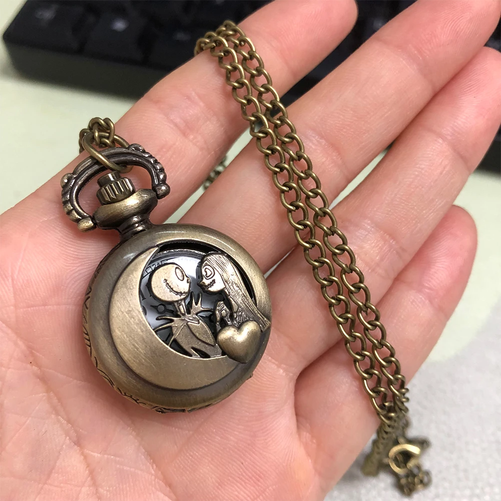 Little Size Bronze Necklace Quartz Pocket Watch Gifts for Kids Arabic Numerals Display White Dial Exquisite Tiny Pocket Clock