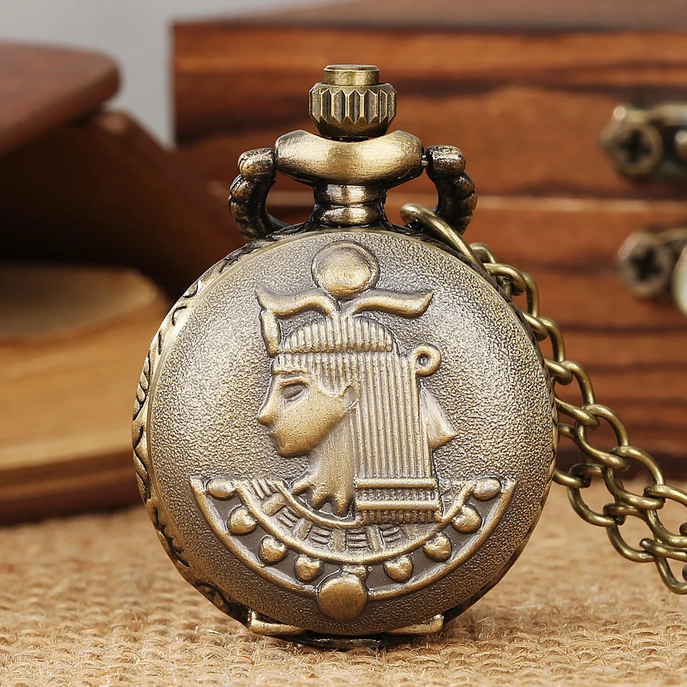 Little Size Bronze Necklace Quartz Pocket Watch Gifts for Kids Arabic Numerals Display White Dial Exquisite Tiny Pocket Clock