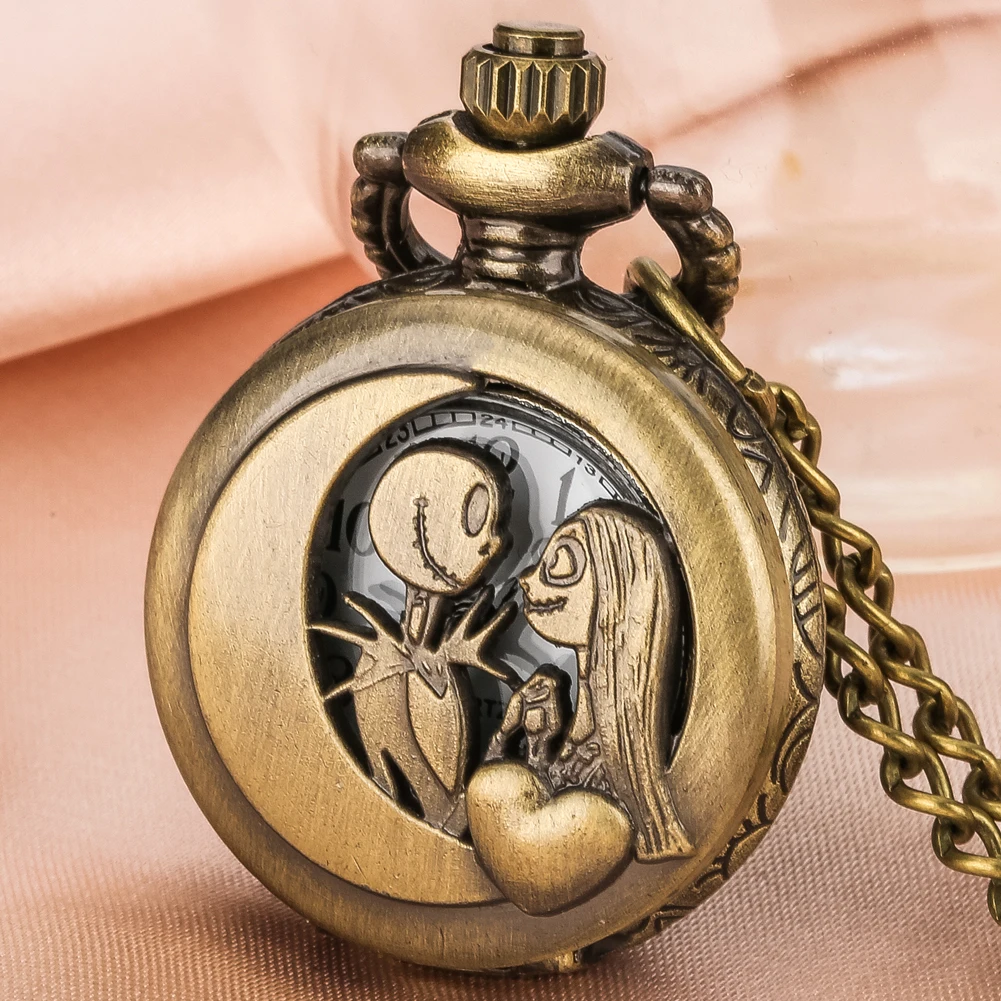 Little Size Bronze Necklace Quartz Pocket Watch Gifts for Kids Arabic Numerals Display White Dial Exquisite Tiny Pocket Clock