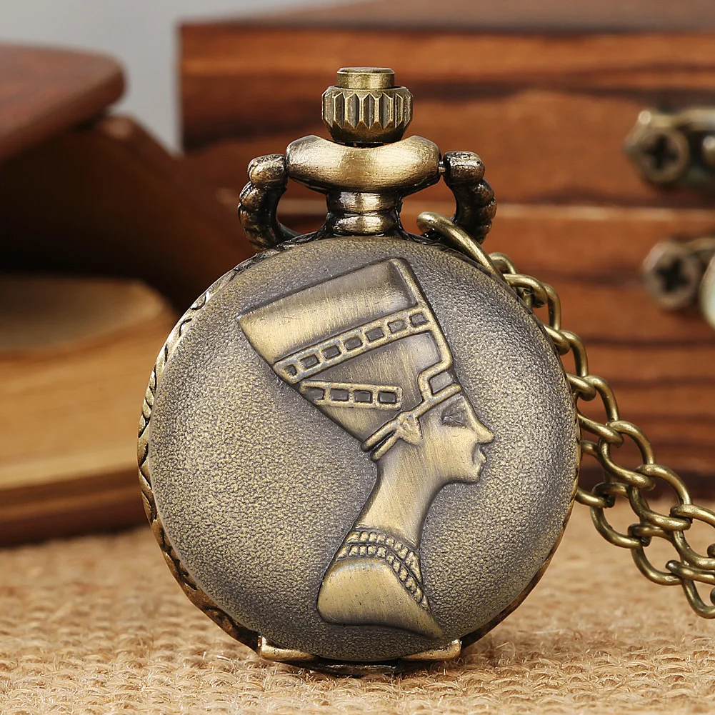 Little Size Bronze Necklace Quartz Pocket Watch Gifts for Kids Arabic Numerals Display White Dial Exquisite Tiny Pocket Clock