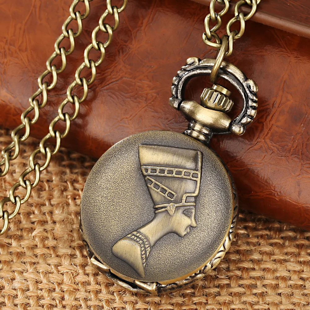 Little Size Bronze Necklace Quartz Pocket Watch Gifts for Kids Arabic Numerals Display White Dial Exquisite Tiny Pocket Clock