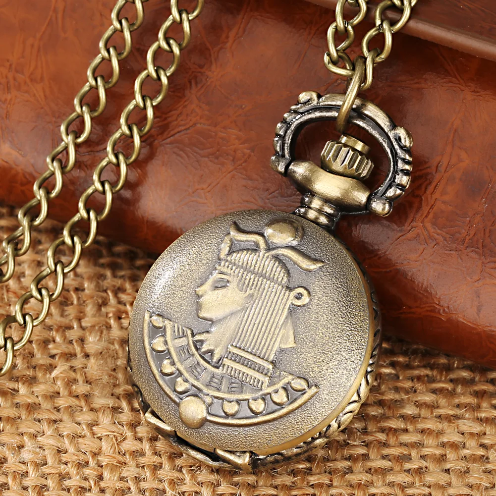 Little Size Bronze Necklace Quartz Pocket Watch Gifts for Kids Arabic Numerals Display White Dial Exquisite Tiny Pocket Clock