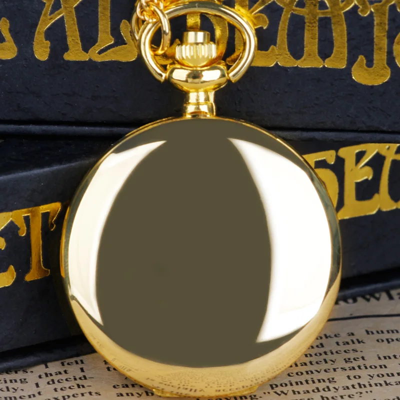 Gold Exquisite Moon Engraving Classic Quartz Pocket Watch Anime Dial Clock Pendant Gift for Girls Children