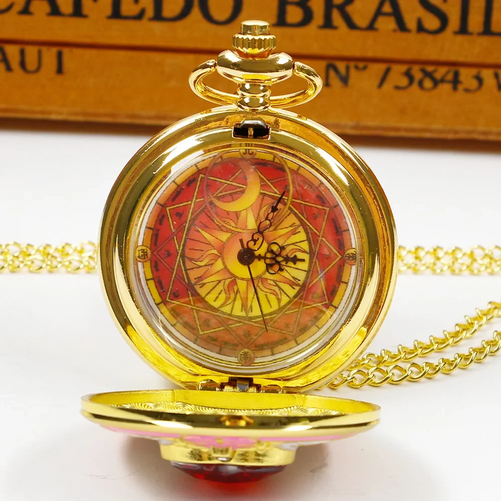 Pink Cute Cherry Blossom Diamond Inlaid Quartz Pocket Watch Pendant Clock Chain Exquisite Charm Gifts Ideal for Men Women Kids