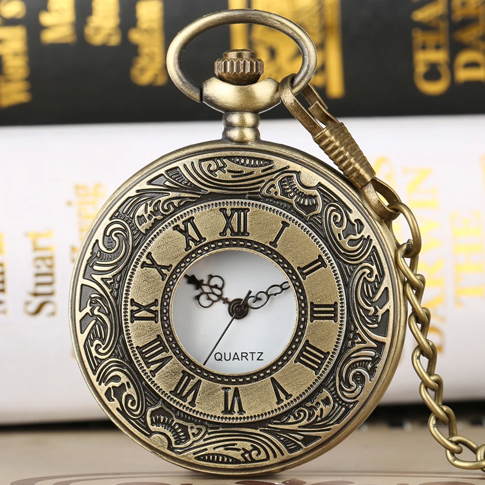 Black Roman Numerals Quartz Pocket Watch Men Women Black Hollow Case Steampunk Vintage Pendant Necklace Best Gifts for Men Women