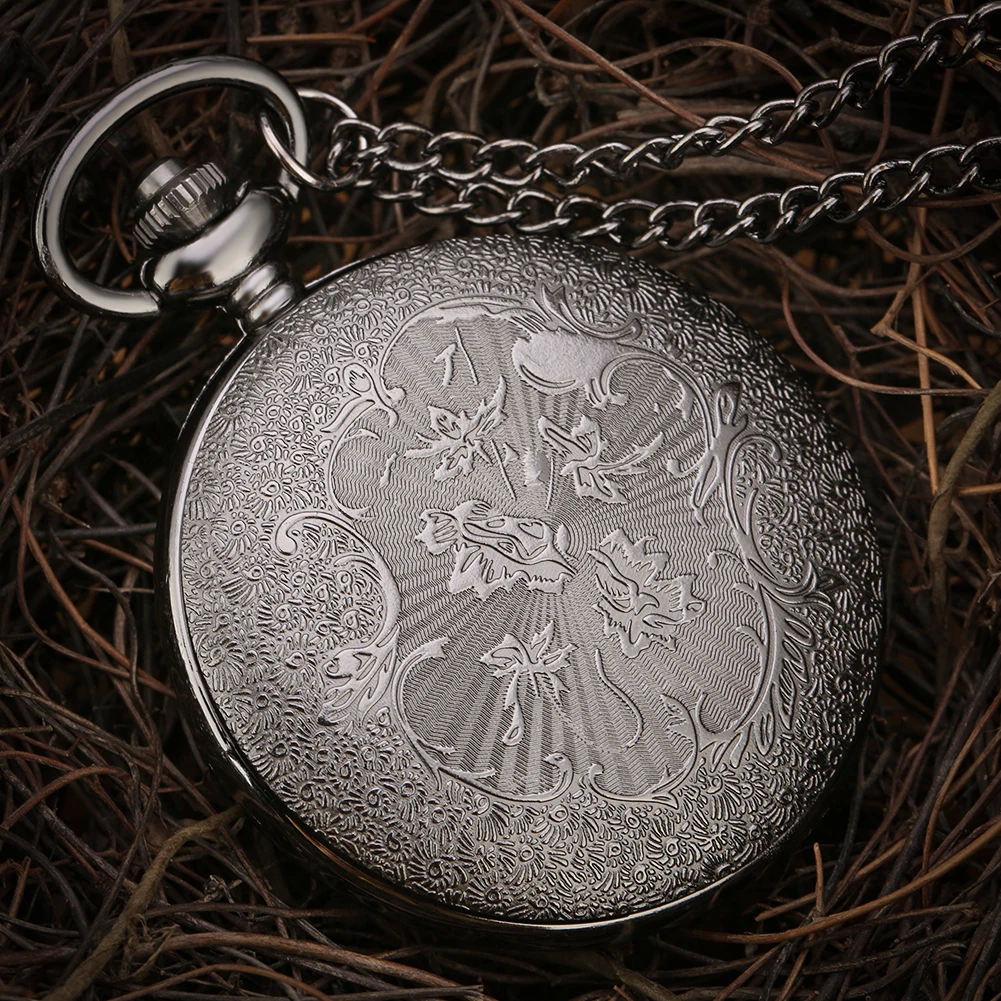 Black Roman Numerals Quartz Pocket Watch Men Women Black Hollow Case Steampunk Vintage Pendant Necklace Best Gifts for Men Women