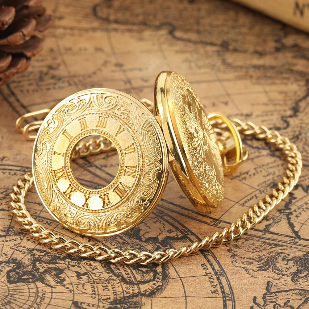 Black Roman Numerals Quartz Pocket Watch Men Women Black Hollow Case Steampunk Vintage Pendant Necklace Best Gifts for Men Women
