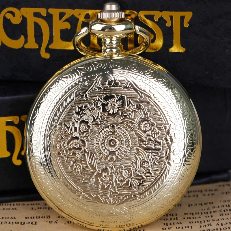 Steampunk Copper Vintage Hollow Gear Hollow Quartz Pocket Watch Necklace Pendant Clock Chain Men Women