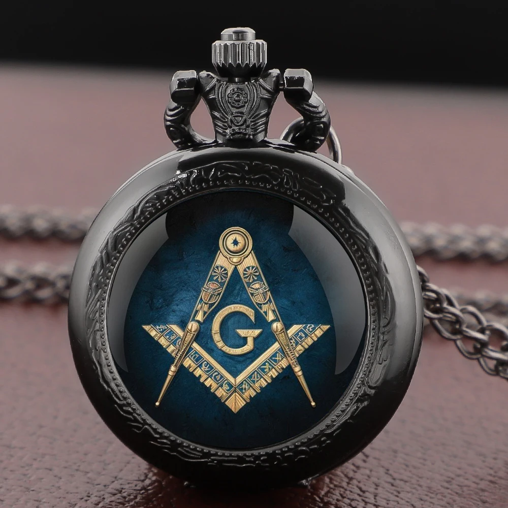 Mysterious Freemasonry Glass Dome Chain Pocket Watch Vintage Women Necklace Pendant Clock Men Children Gifts Relojes De Bolsillo