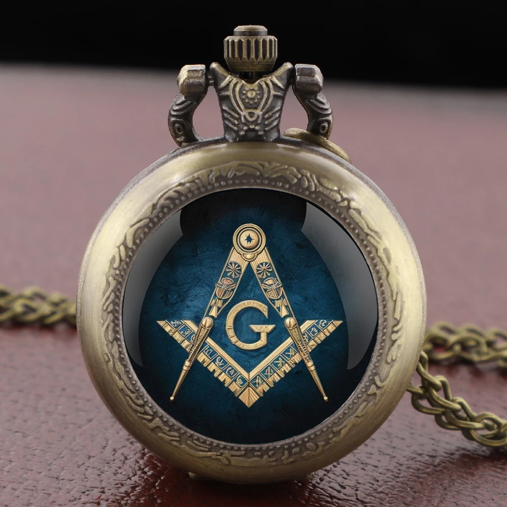 Mysterious Freemasonry Glass Dome Chain Pocket Watch Vintage Women Necklace Pendant Clock Men Children Gifts Relojes De Bolsillo