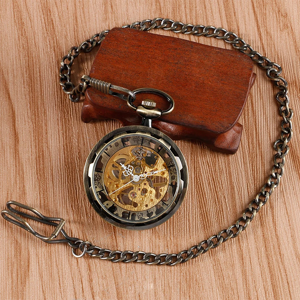 Steampunk Watch for Men Women Luxury Hand-winding Mechanical Pocket Watches Silver Gold Bronze Balck Pendant with Fob Chian