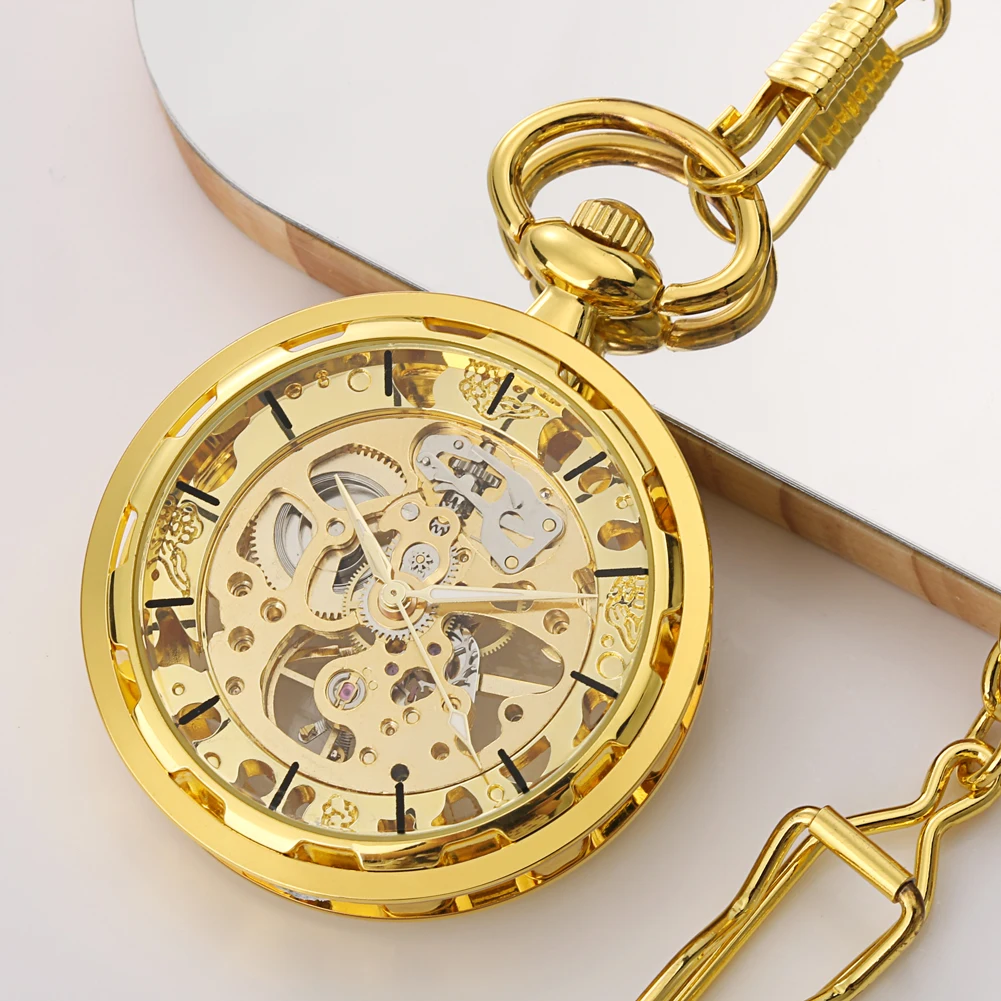 Steampunk Watch for Men Women Luxury Hand-winding Mechanical Pocket Watches Silver Gold Bronze Balck Pendant with Fob Chian